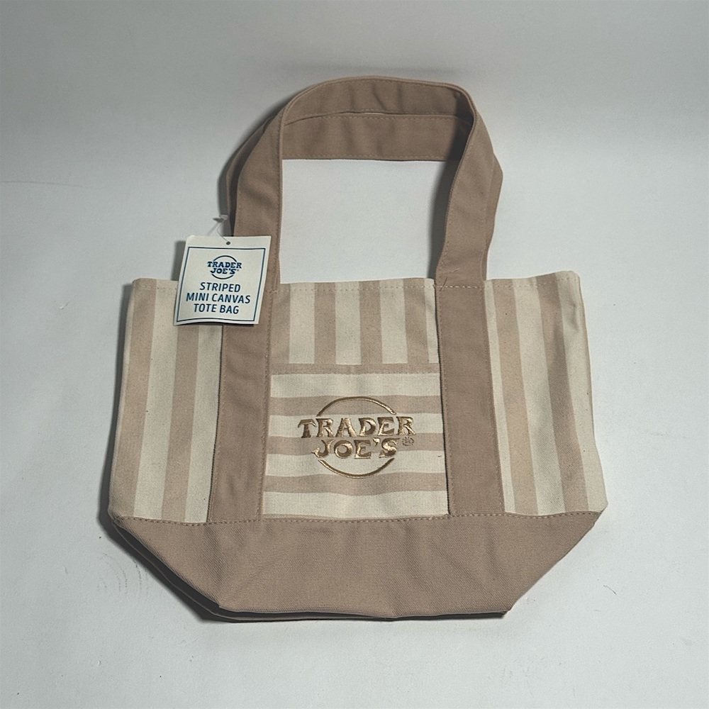New Trader Joe's Striped Canvas Mini Tote - BEIGE